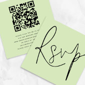 Minimalistisch Script QR Code Limoen Cream Wedding Informatiekaartje