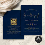 Minimalistisch Script QR Code Marine Blauw Goud Br Kaart