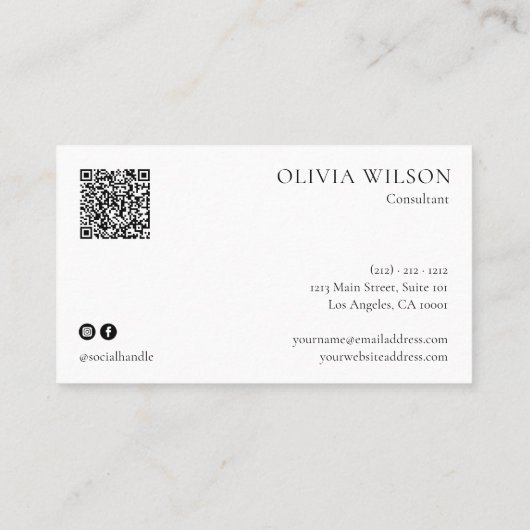 Minimalistisch script QR-code mosterdgeel Visitekaartje (Achterkant)