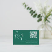 Minimalistisch Script QR Code Wedding Emerald RSVP Informatiekaartje (Staand voorkant)