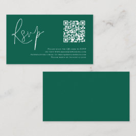 Minimalistisch Script QR Code Wedding Emerald RSVP Informatiekaartje