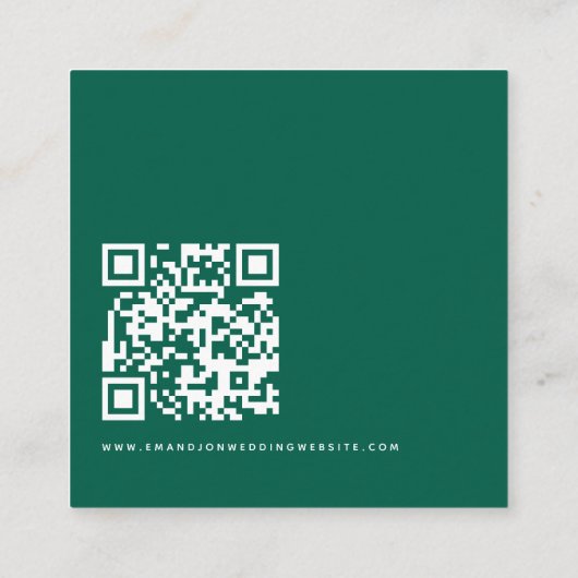 Minimalistisch Script QR Code Wedding Emerald RSVP Informatiekaartje (Achterkant)
