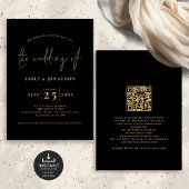 Minimalistisch Script QR Code Zwart Goud Bruiloft Kaart