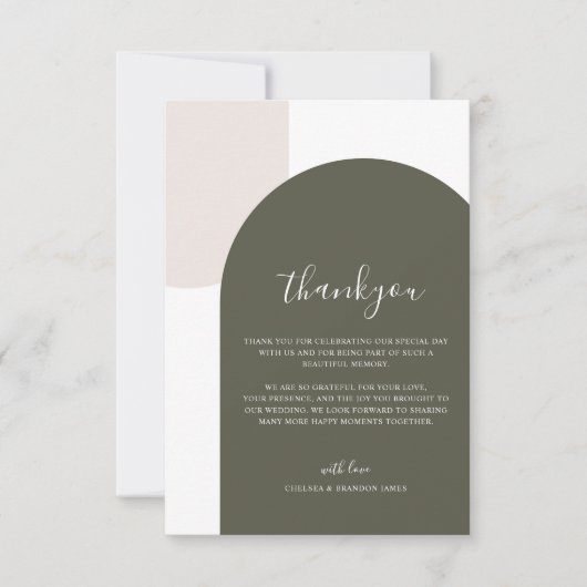 Minimalistisch Script Retro Boho Groene Boog Trouw Bedankkaart (Voorkant)