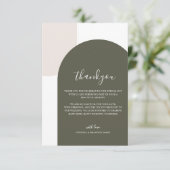 Minimalistisch Script Retro Boho Groene Boog Trouw Bedankkaart (Staand voorkant)