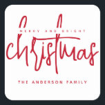 Minimalistisch script rode kerstvierkant ticker vierkante sticker<br><div class="desc">Minimalistisch script roodbruin en felle kerstmis</div>