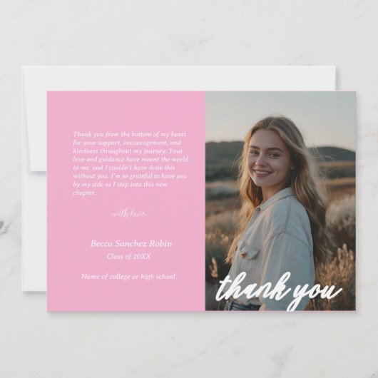 minimalistisch script roze afstuderen bedankkaart (Voorkant)