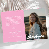 minimalistisch script roze afstuderen bedankkaart