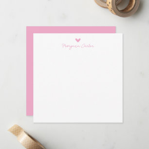 Minimalistisch Script Roze Hart Persoonlijk Notitiekaartje