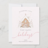 Minimalistisch script roze huis kerst plat feestdagenkaart (Voorkant)