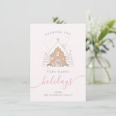 Minimalistisch script roze huis kerst plat feestdagenkaart (Staand voorkant)