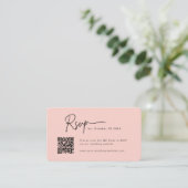 Minimalistisch Script RSVP QR Code Blush Roze Brui Informatiekaartje (Staand voorkant)