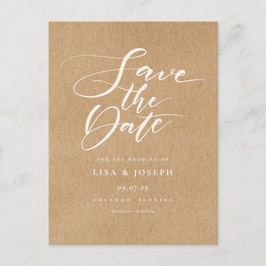 Minimalistisch script rustieke kraft save the date aankondigingskaart (Voorkant)