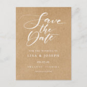 Minimalistisch script rustieke kraft save the date briefkaart (Voorkant)