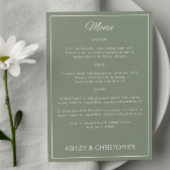 Minimalistisch script Sage Green bruiloft receptie Menu