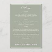 Minimalistisch script Sage Green bruiloft receptie Menu (Voorkant)