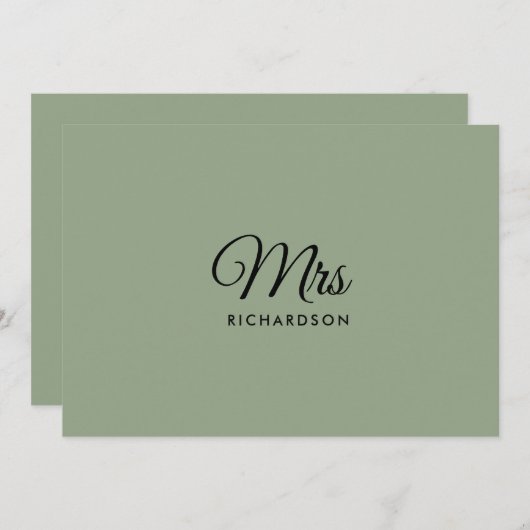 Minimalistisch Script Sage Green Mrs Surname Blank Bedankkaart (Voorkant / Achterkant)