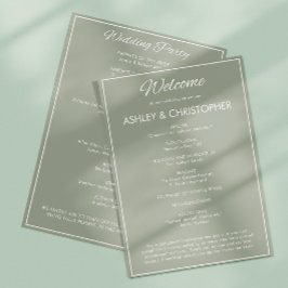 Minimalistisch script Sage Green Wedding Programmakaart