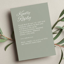 Minimalistisch script Sage Green Wedding RSVP Kaartje