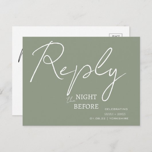 Minimalistisch script Sage Greenthe Night Before R Uitnodiging Briefkaart (Voorkant / Achterkant)