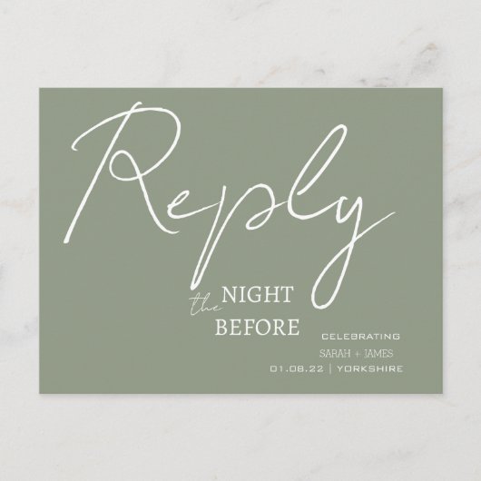 Minimalistisch script Sage Greenthe Night Before R Uitnodiging Briefkaart (Voorkant)