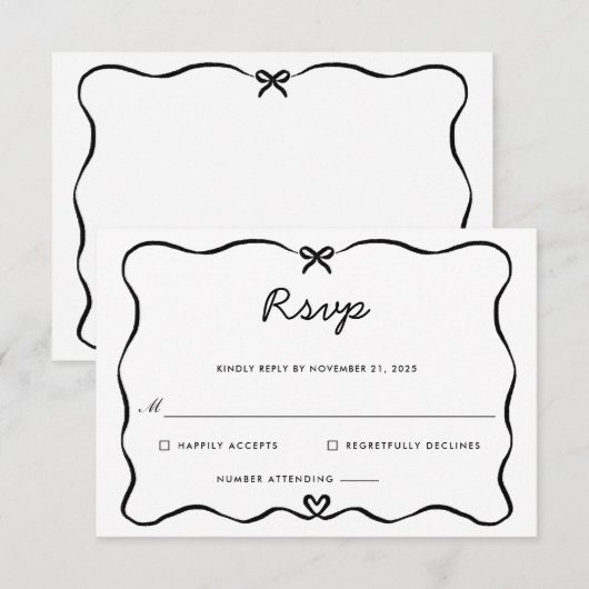 Minimalistisch Script Schattige Bow Heart Lijst RS RSVP Kaartje (Voorkant / Achterkant)
