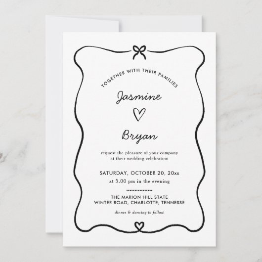 Minimalistisch Script Schattige Bow Heart Lijst We Kaart (Voorkant)