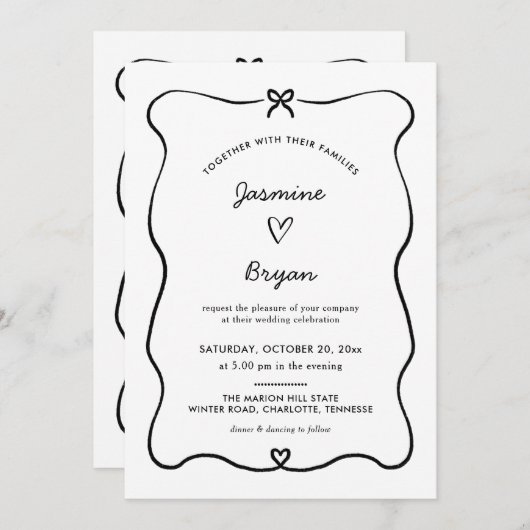 Minimalistisch Script Schattige Bow Heart Lijst We Kaart (Voorkant / Achterkant)