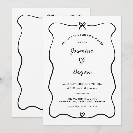 Minimalistisch Script Schattige Heart Bow repetiti Kaart (Voorkant / Achterkant)