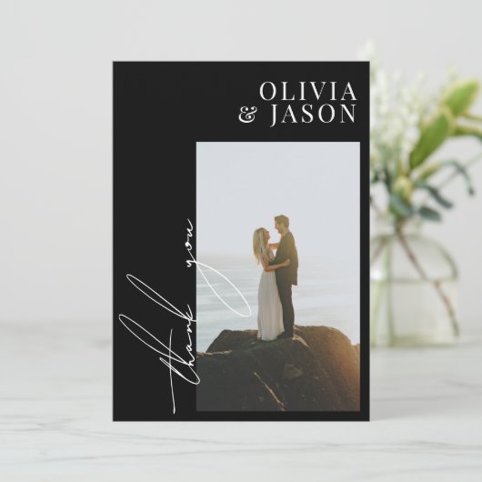 Minimalistisch script Simple Weduwfoto Hartelijk d Kaart (Staand voorkant)