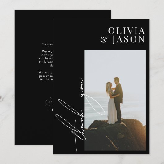 Minimalistisch script Simple Weduwfoto Hartelijk d Kaart (Voorkant / Achterkant)