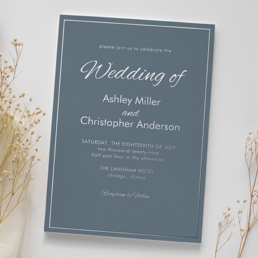 Minimalistisch Script Slate Grey Wedding Folie Uitnodiging