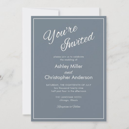 Minimalistisch Script Slate Grey Wedding Kaart (Voorkant)