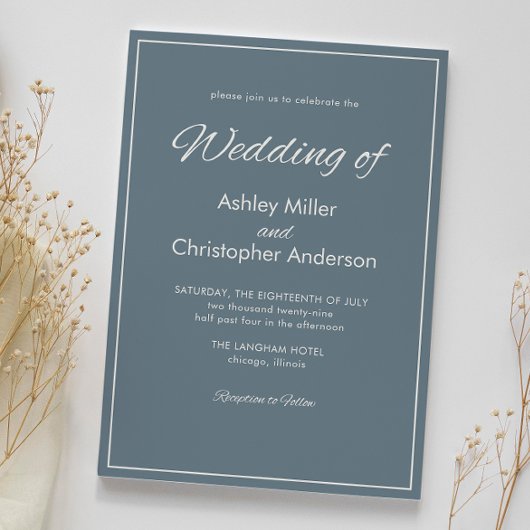 Minimalistisch Script Slate Grey Wedding Kaart
