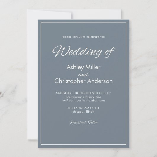 Minimalistisch Script Slate Grey Wedding Kaart (Voorkant)