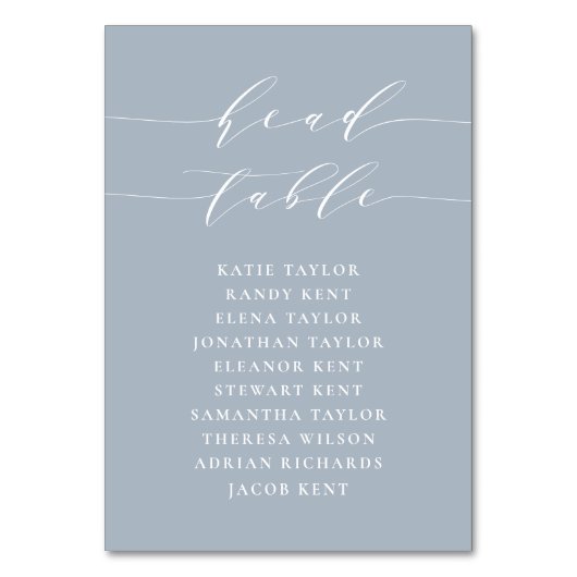 Minimalistisch script stoffig blauwe hoofdtafel br kaart (Voorkant)