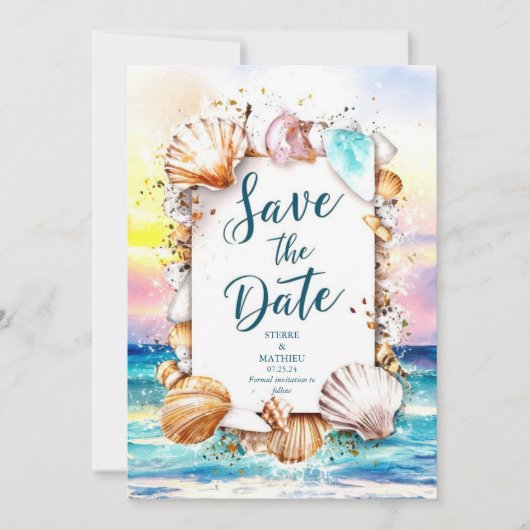 Minimalistisch script strand bruiloft save the date (Voorkant)