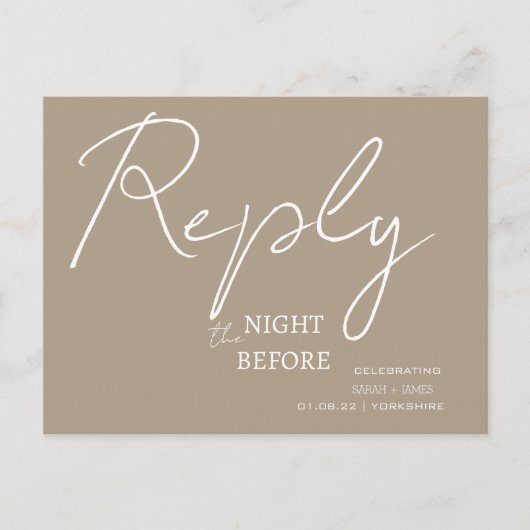 Minimalistisch script Taupe de nacht voor RSVP Uitnodiging Briefkaart (Voorkant)