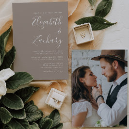 Minimalistisch script taupe trouwkaart kaart