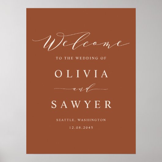 Minimalistisch script Terracotta bruiloft welkom Poster (Voorkant)