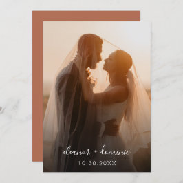 Minimalistisch script Terracotta Photo Wedding Kaart