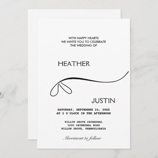 Minimalistisch script Traditionele bruiloft uitnod Kaart (Voorkant / Achterkant)