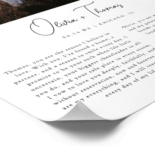 Minimalistisch script trouwbelofte & foto poster (Hoek)