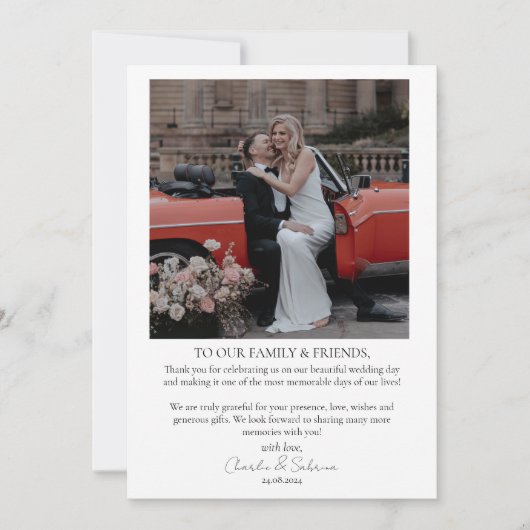 Minimalistisch script trouwfoto dank u kaart (Voorkant)