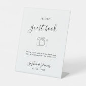 Minimalistisch Script Trouwfoto Guestbook Sign Reclamebord Met Voetstuk (Voorkant)