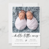 Minimalistisch Script Twin Photo Geboorte Aankondi Aankondiging (Voorkant)