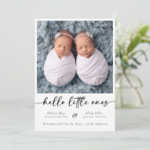 Minimalistisch Script Twin Photo Geboorte Aankondi Aankondiging (Staand voorkant)