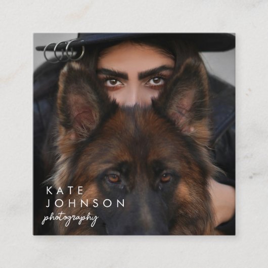 Minimalistisch Script Volledige foto QR Code Socia Vierkante Visitekaartje (Voorkant)