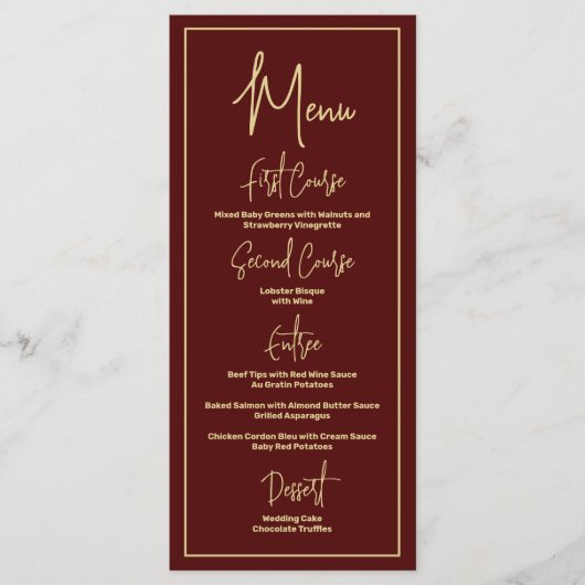 Minimalistisch script voor Bourgogne en Gold Jewel Menu (Voorkant)