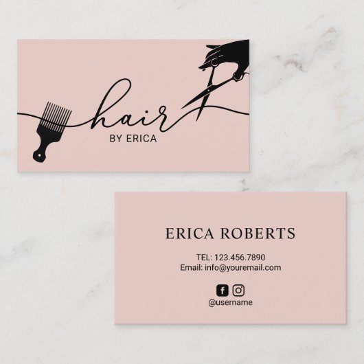 Minimalistisch script voor haar Stylist Blush Pink Visitekaartje (Voorkant / Achterkant)